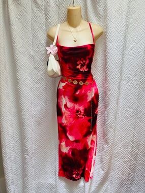 Hawaiian hot pink maxi dress beach tropical cheap